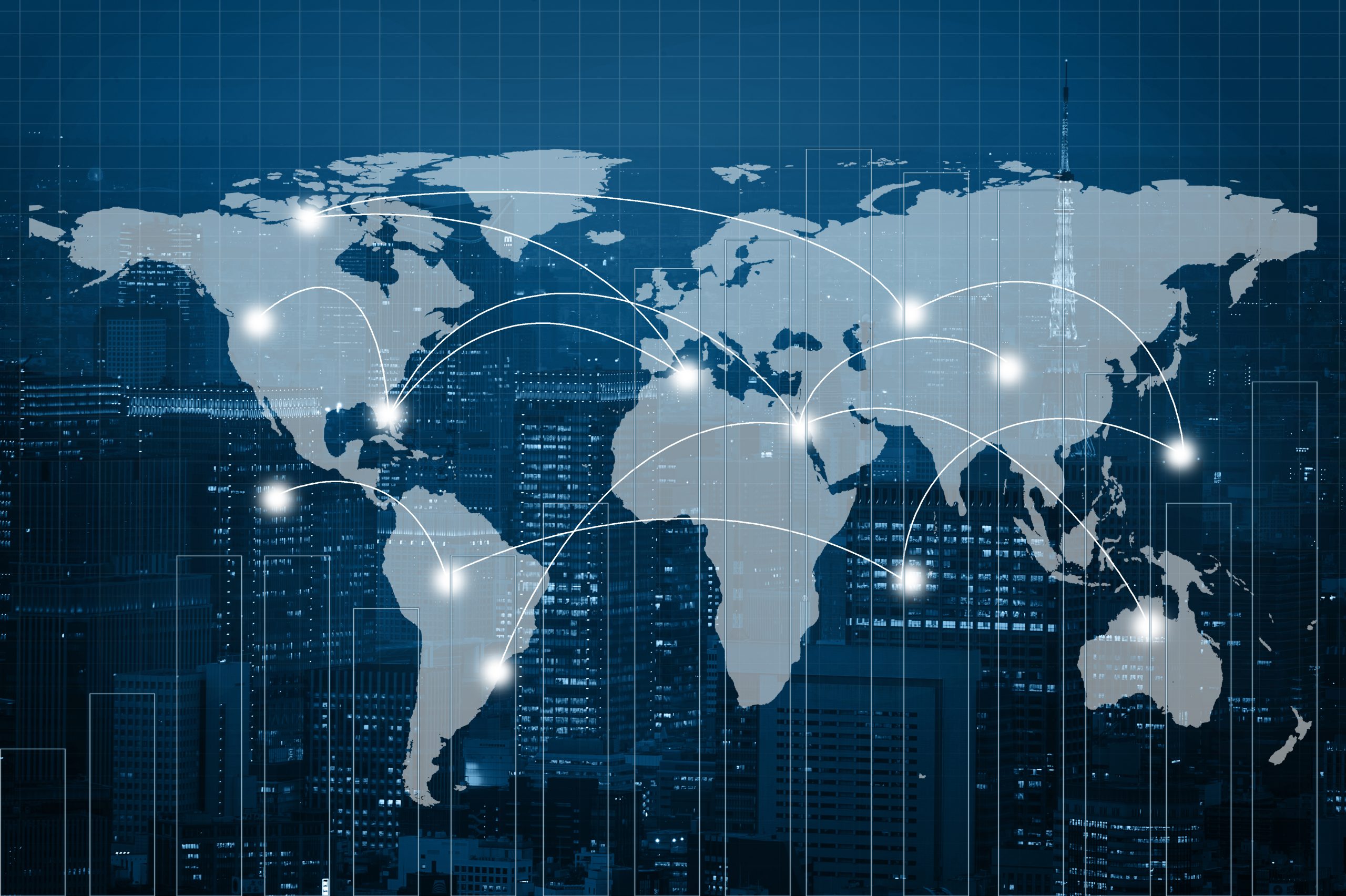 Global,Business,Connection,Concept.,Double,Exposure,World,Map,On,Capital