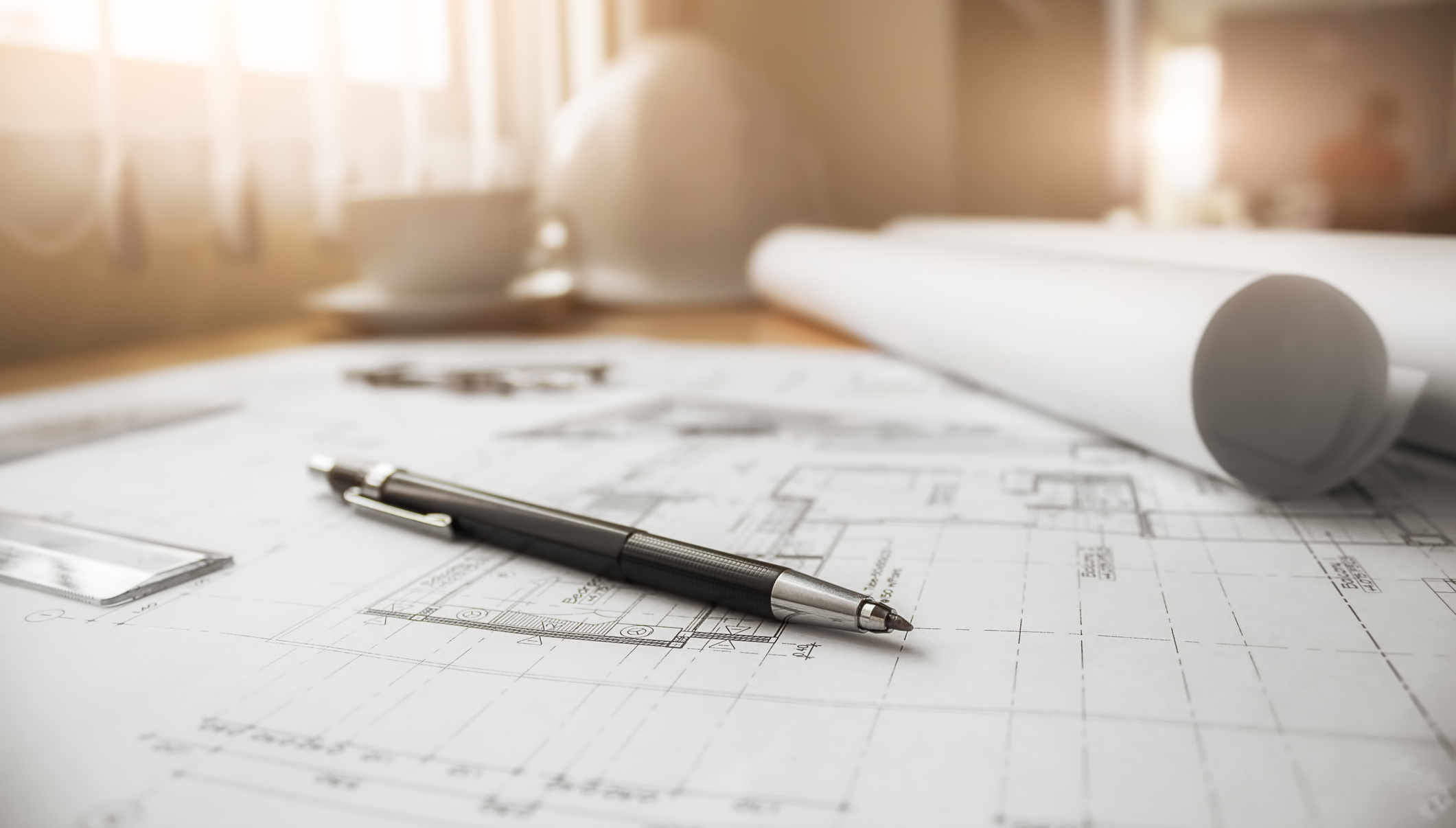 Desk of Engineering project in construction site